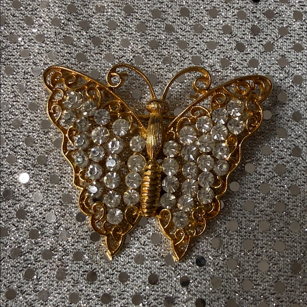 M Jent Gold Toned Vintage And Crystal Brooch